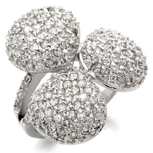 JCE145 Rhodium Brass Ring with AAA Grade CZ  in Clear
