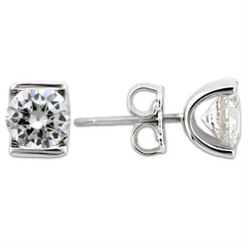 JCE178 Rhodium 925 Sterling Silver Earrings with AAA Grade CZ  in Clear