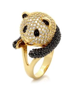 JCE182 Gold+Ruthenium Brass Ring with AAA Grade CZ  in Jet