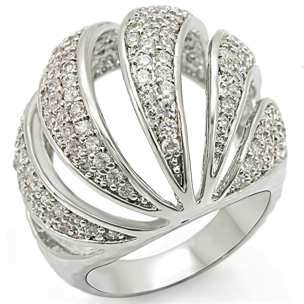 JCE2019 Rhodium Brass Ring with AAA Grade CZ  in Clear