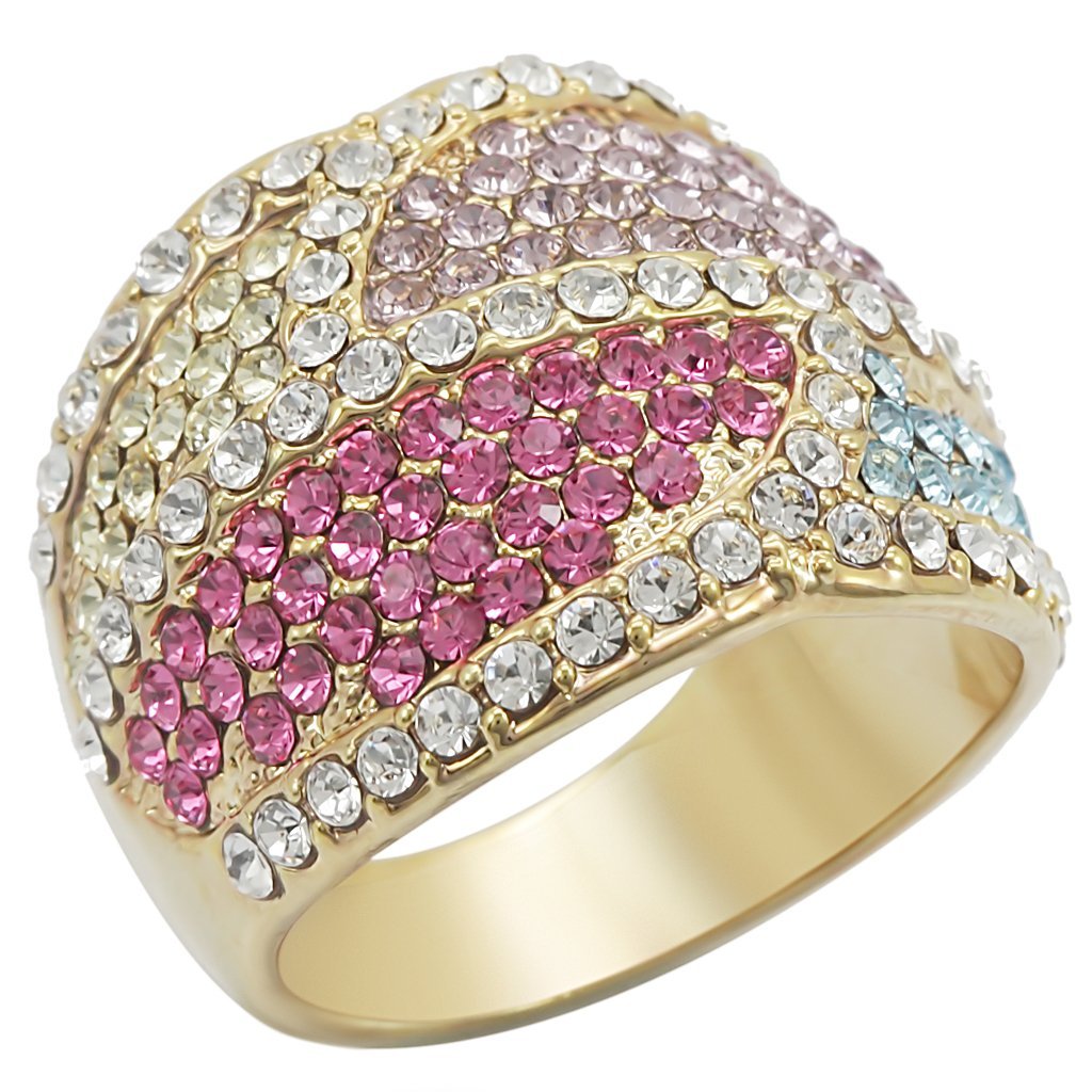 JCE053 Gold Brass Ring with Top Grade Crystal  in Multi Color
