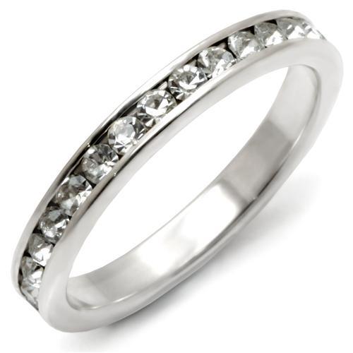 JCE128 High-Polished 925 Sterling Silver Ring with Top Grade Crystal  in Clear