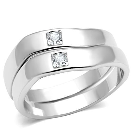 JCE039 Rhodium Brass Ring with AAA Grade CZ  in Clear