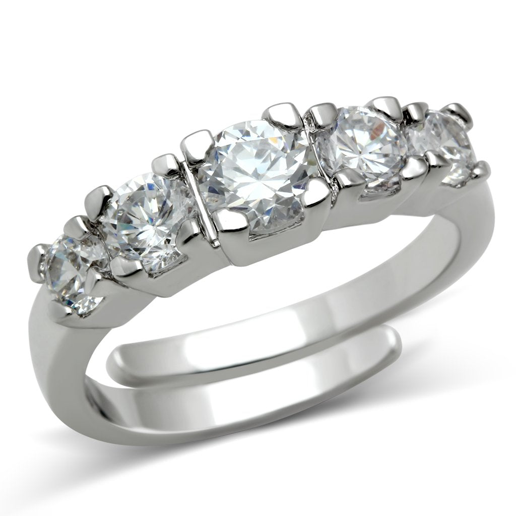 JCE134 Rhodium Brass Ring with AAA Grade CZ  in Clear