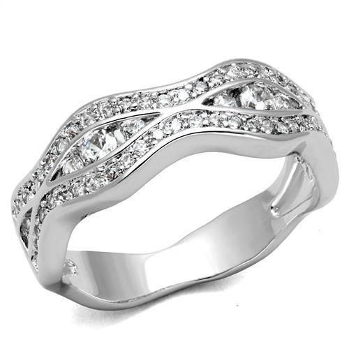 JCE1345 Rhodium Brass Ring with AAA Grade CZ  in Clear