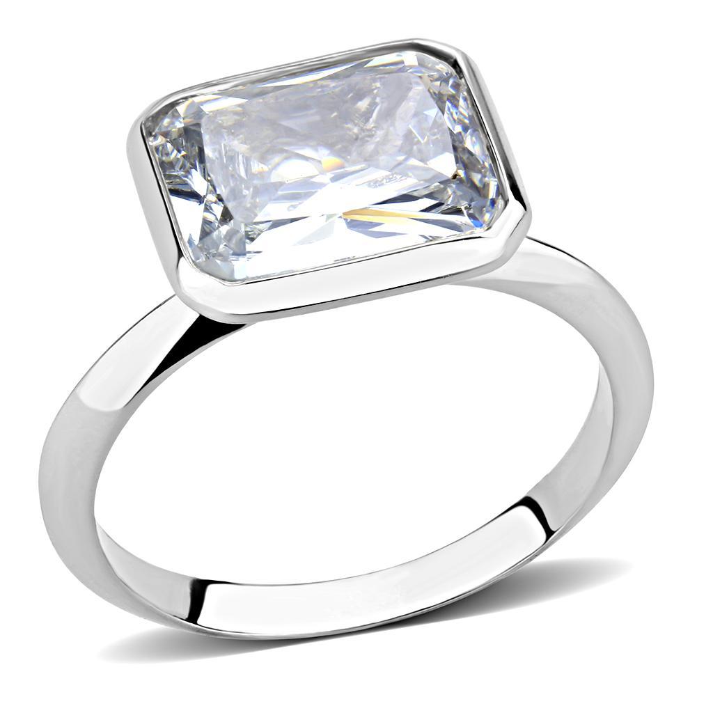 JCE1488 Rhodium Brass Ring with AAA Grade CZ  in Clear