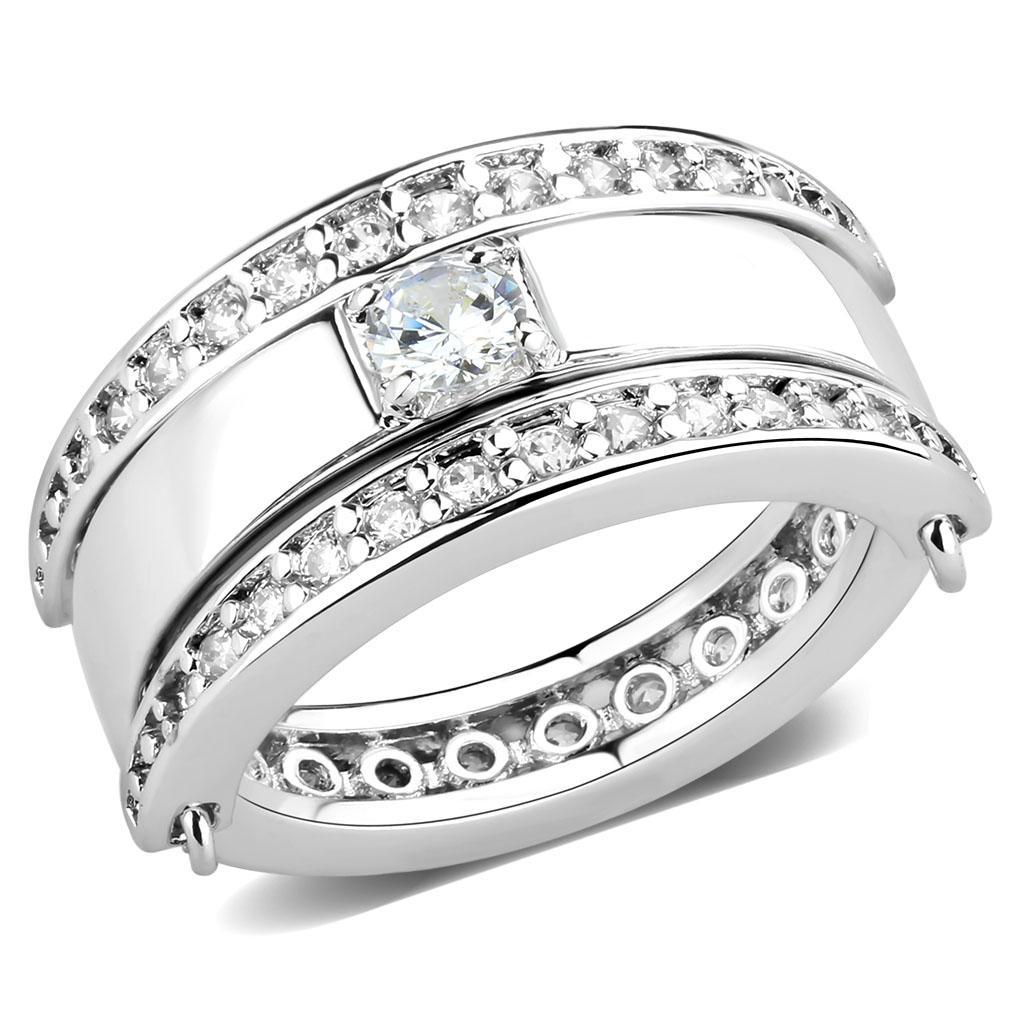 JCE1549 Rhodium Brass Ring with AAA Grade CZ  in Clear