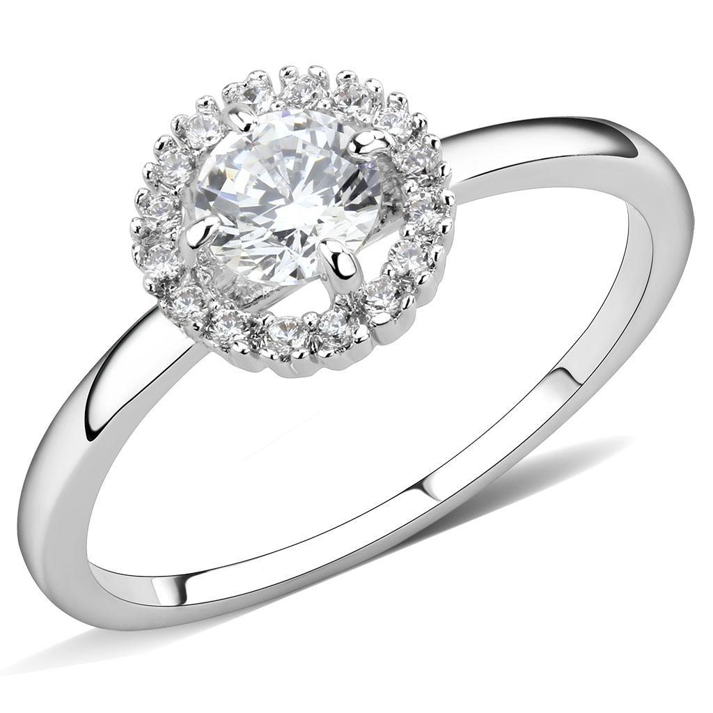 JCE1570 Rhodium Brass Ring with AAA Grade CZ  in Clear
