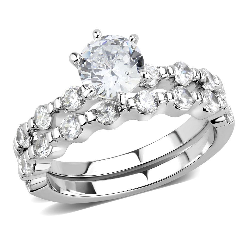 JCE1593 Rhodium Brass Ring with AAA Grade CZ  in Clear