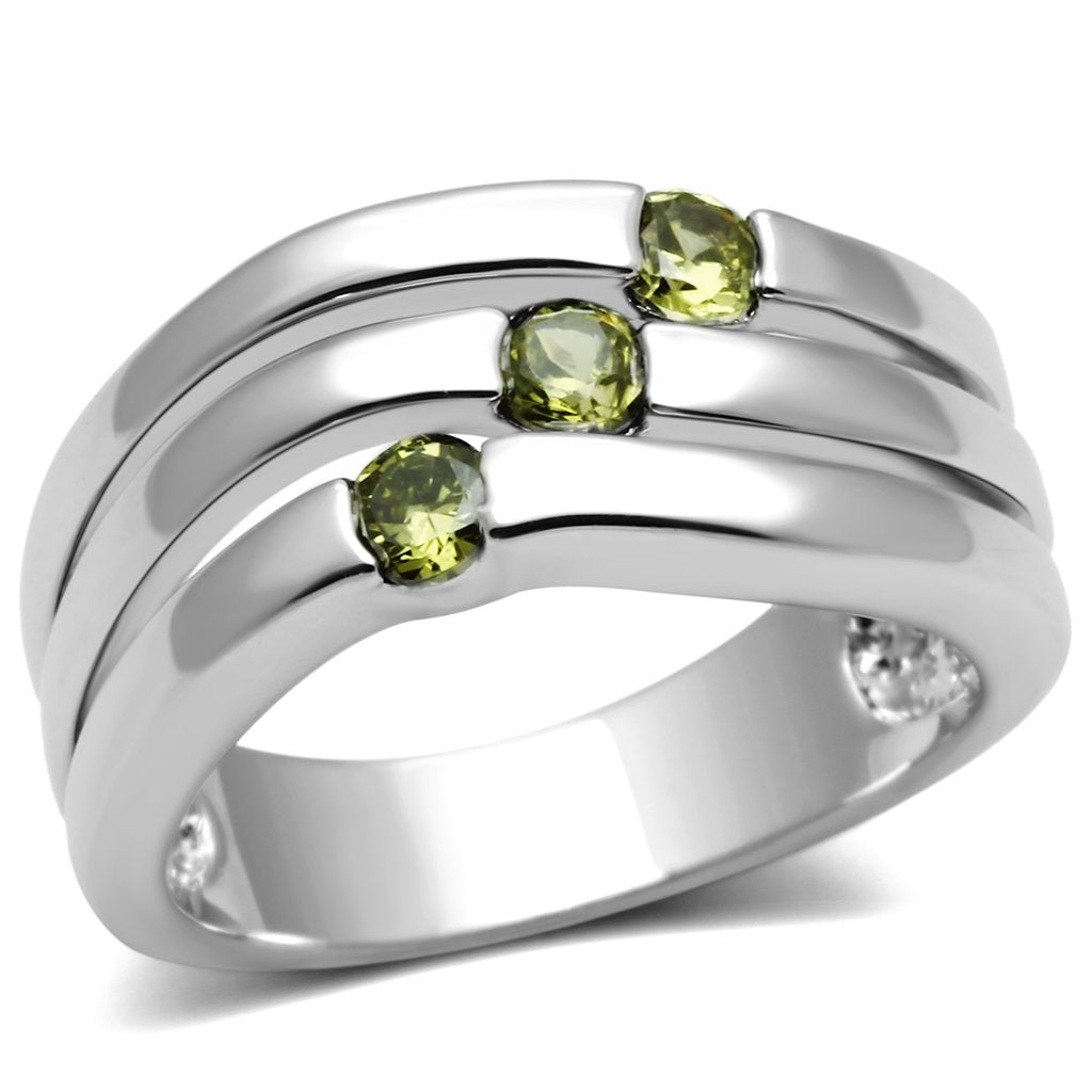 JCE289 Rhodium Brass Ring with AAA Grade CZ  in Olivine color