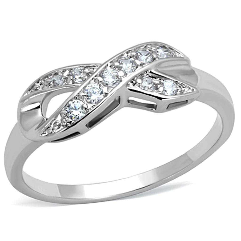 JCE757 Rhodium Brass Ring with AAA Grade CZ  in Clear