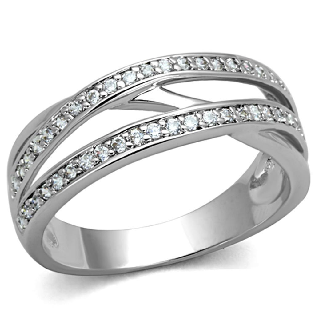 JCE782 Rhodium Brass Ring with AAA Grade CZ  in Clear