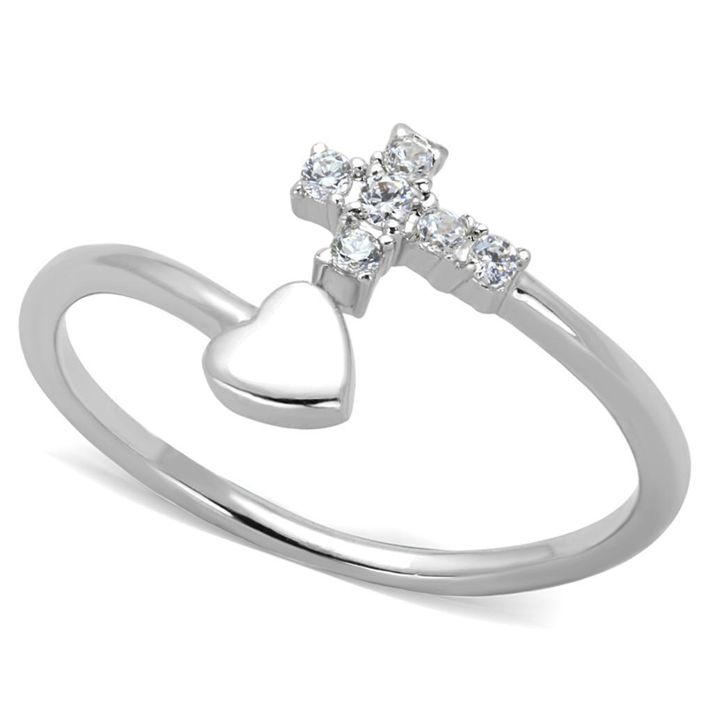 JCE860 Rhodium Brass Ring with AAA Grade CZ  in Clear