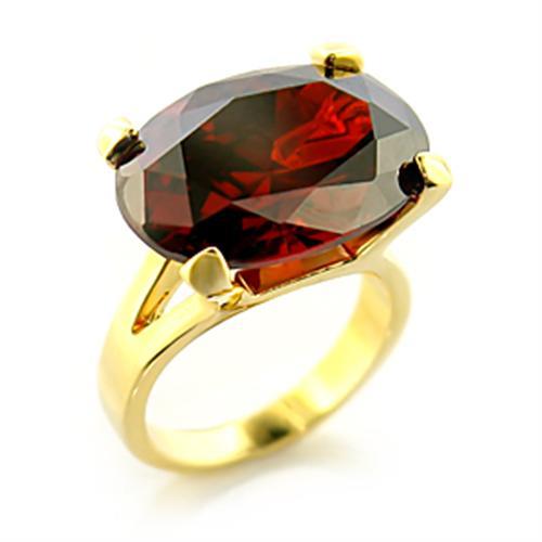 JCE102 Gold Brass Ring with AAA Grade CZ  in Garnet