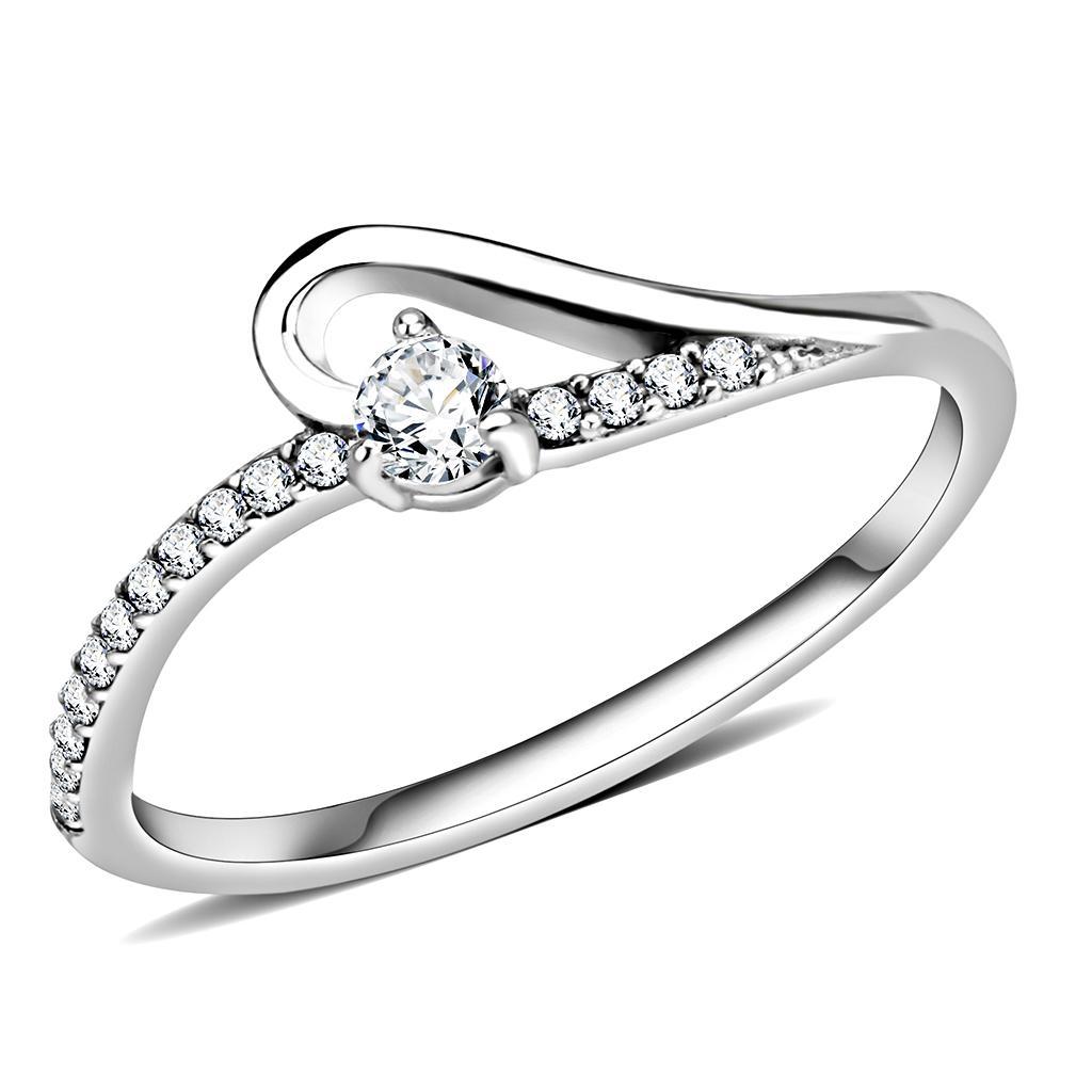 JCE148 High polished (no plating) Stainless Steel Ring with AAA Grade CZ  in Clear