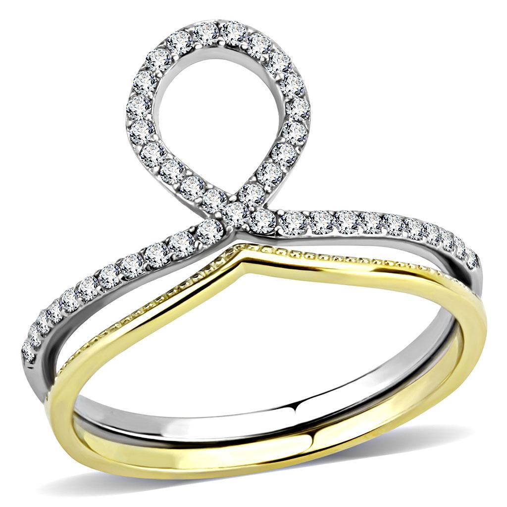 JCE278 Two-Tone IP Gold (Ion Plating) Stainless Steel Ring with AAA Grade CZ  in Clear