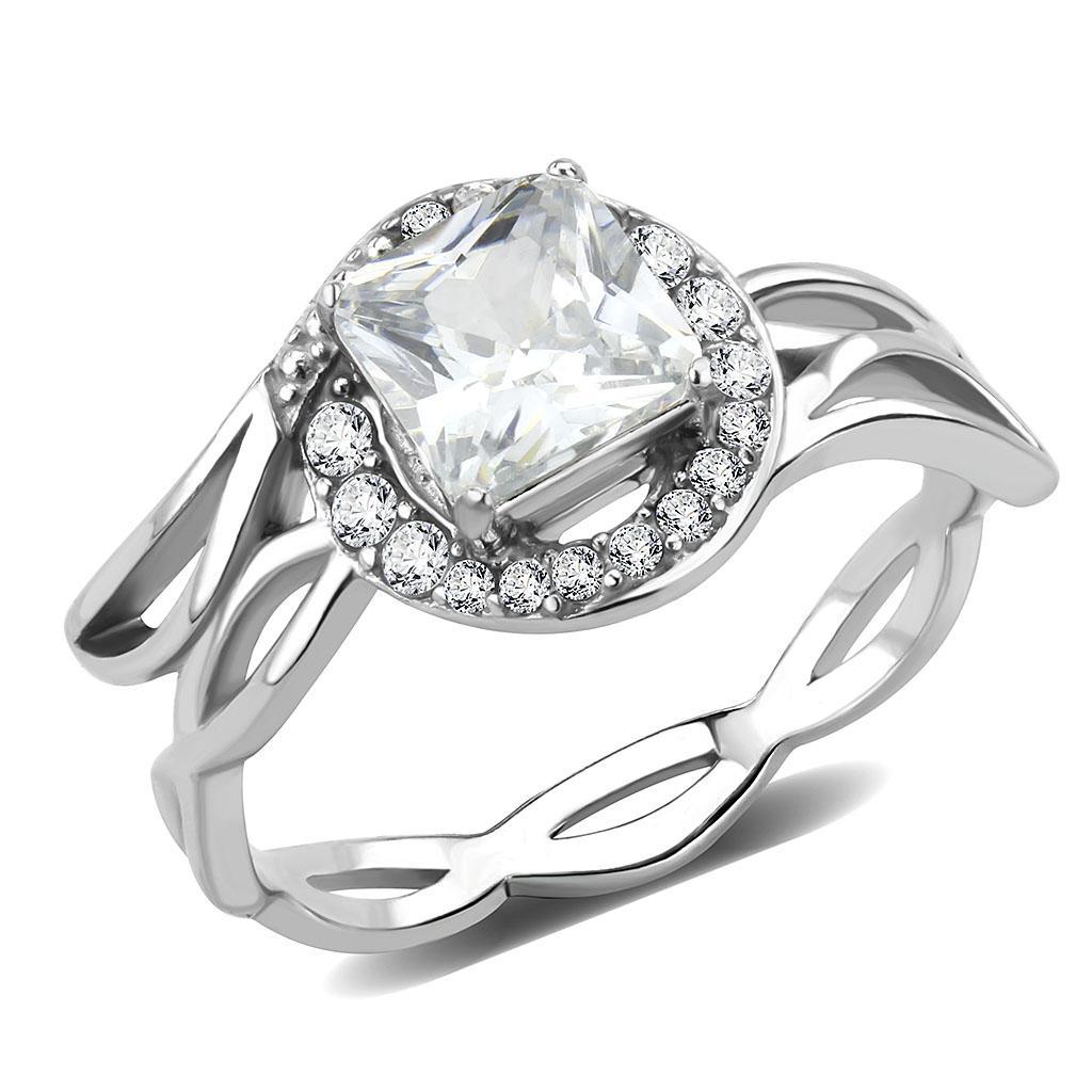 JCE357 High polished (no plating) Stainless Steel Ring with AAA Grade CZ  in Clear