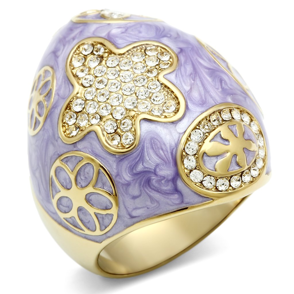 JCE295 IP Gold(Ion Plating) Brass Ring with Top Grade Crystal  in Clear