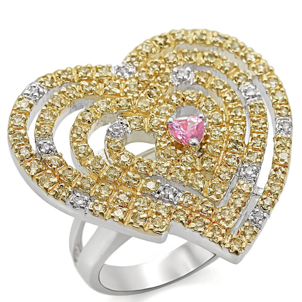 JCE1337 Reverse Two-Tone Brass Ring with AAA Grade CZ  in Rose