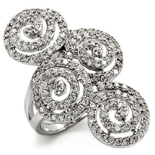 JCE1590 Rhodium Brass Ring with AAA Grade CZ  in Clear