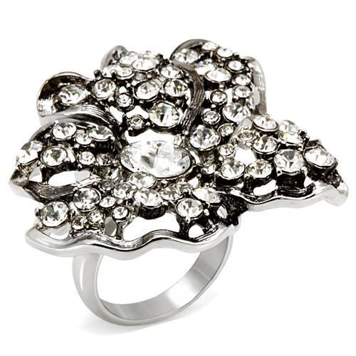 JCE1829 Imitation Rhodium Brass Ring with Top Grade Crystal  in Clear