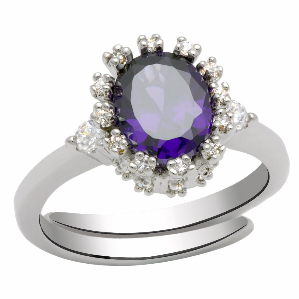 JCE2073 Rhodium Brass Ring with AAA Grade CZ  in Amethyst