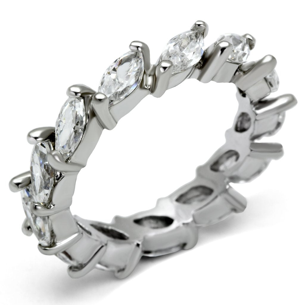 JCE2469 Rhodium Brass Ring with AAA Grade CZ  in Clear