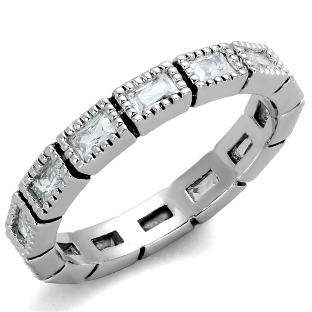 JCE3559 Rhodium Brass Ring with AAA Grade CZ  in Clear