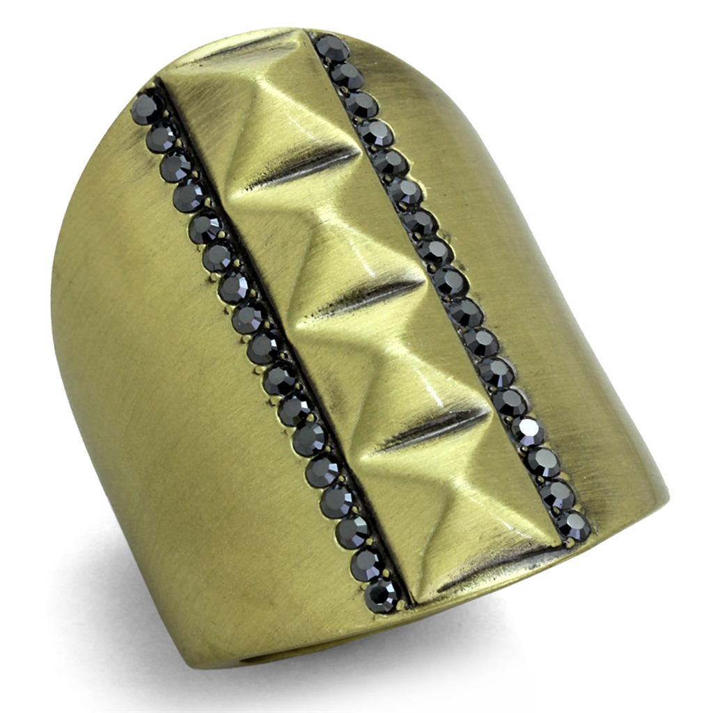 JCE3608 Antique Copper Brass Ring with Top Grade Crystal  in Hematite