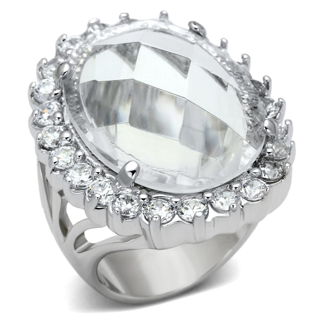 JCEA836 Rhodium Brass Ring with Synthetic Synthetic Glass in Clear