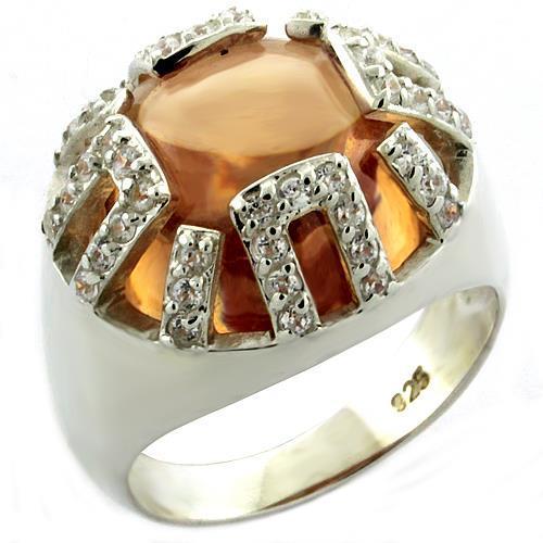 JCEAS1039 Rhodium 925 Sterling Silver Ring with AAA Grade CZ  in Champagne