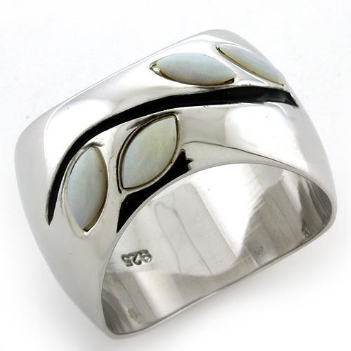 JCEAS1080 Rhodium 925 Sterling Silver Ring with Semi-Precious Opal in White