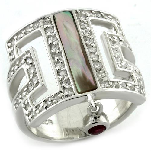 JCEAS1122 Rhodium 925 Sterling Silver Ring with Precious Stone Conch in White AB