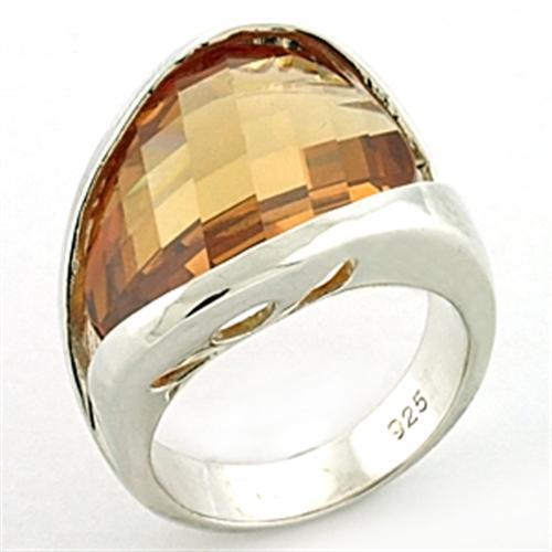 JCEAS775 Rhodium 925 Sterling Silver Ring with AAA Grade CZ  in Champagne