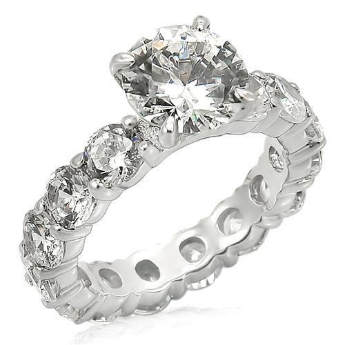 JCES244 Rhodium 925 Sterling Silver Ring with AAA Grade CZ  in Clear