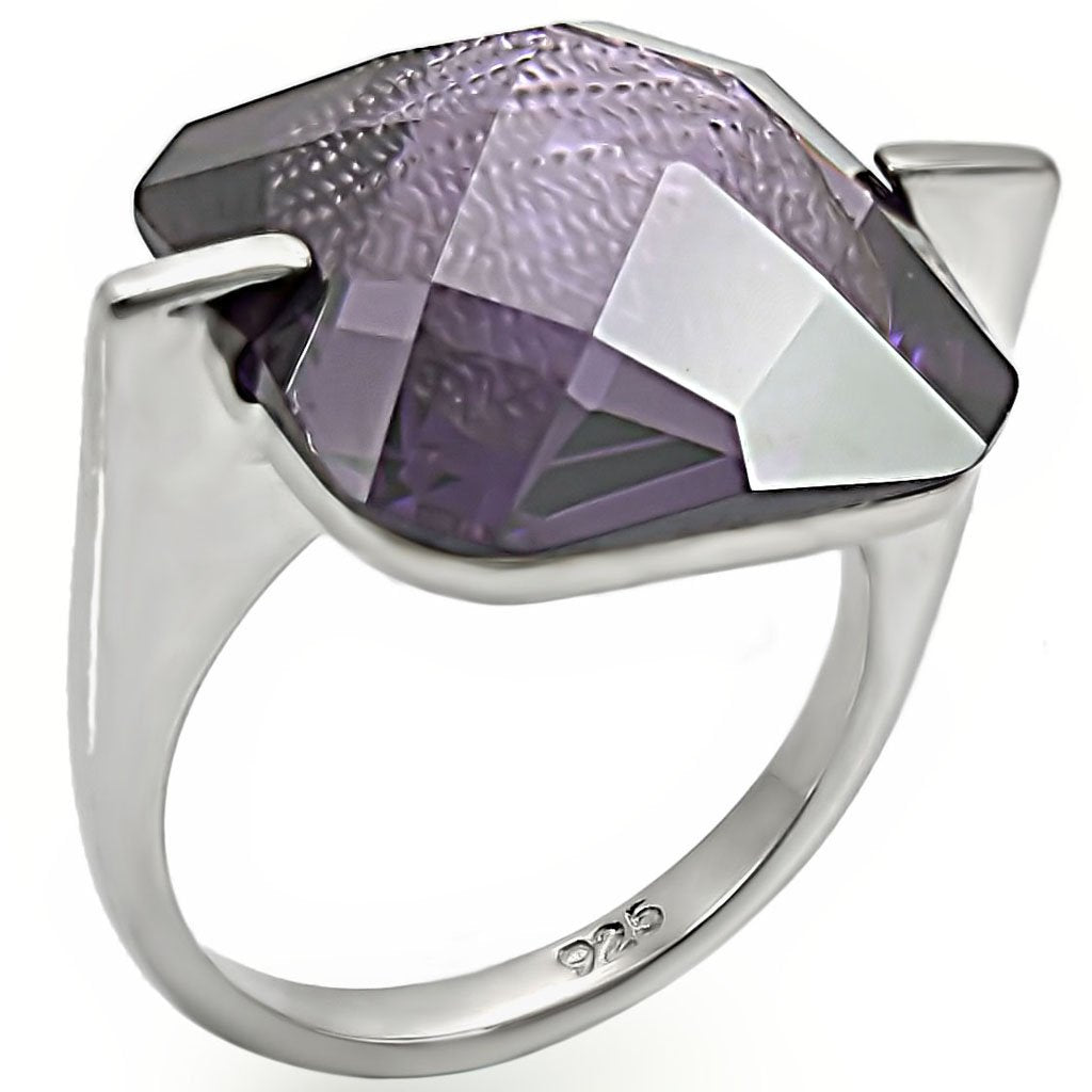 JCES409 High-Polished 925 Sterling Silver Ring with AAA Grade CZ  in Amethyst