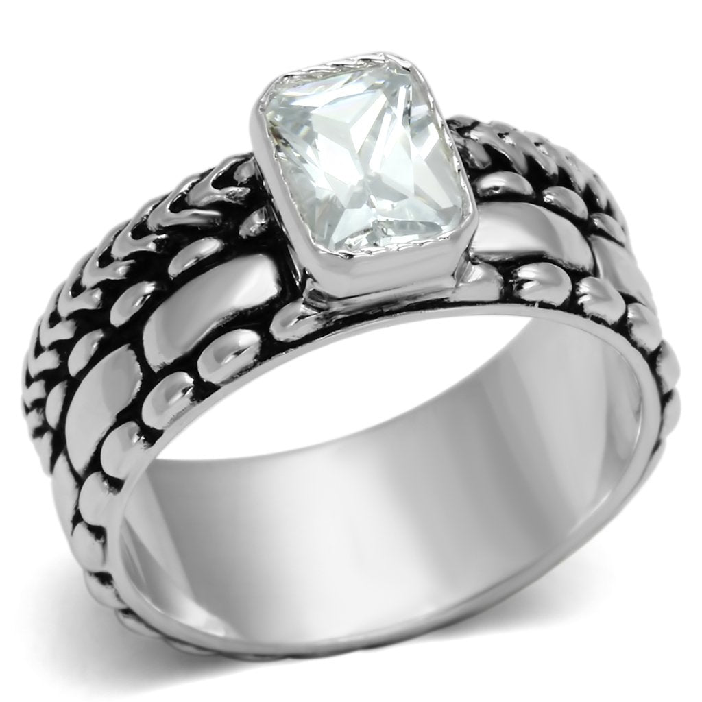 JCES553 Silver 925 Sterling Silver Ring with AAA Grade CZ  in Clear