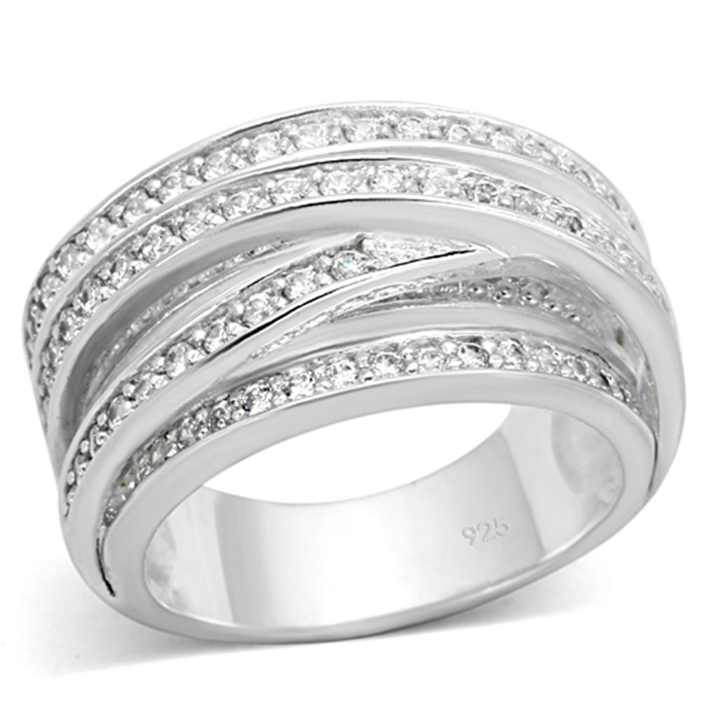 JCES716 Silver 925 Sterling Silver Ring with AAA Grade CZ  in Clear