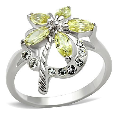JCE013 Silver 925 Sterling Silver Ring with AAA Grade CZ  in Apple Green color