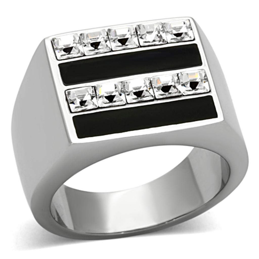 JCE1177 High polished (no plating) Stainless Steel Ring with Top Grade Crystal  in Clear