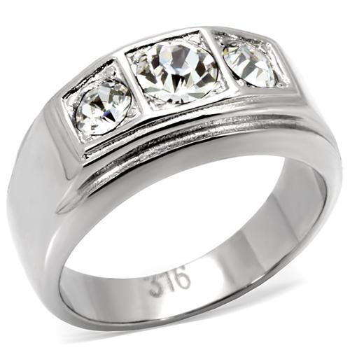 JCE119 High polished (no plating) Stainless Steel Ring with Top Grade Crystal  in Clear