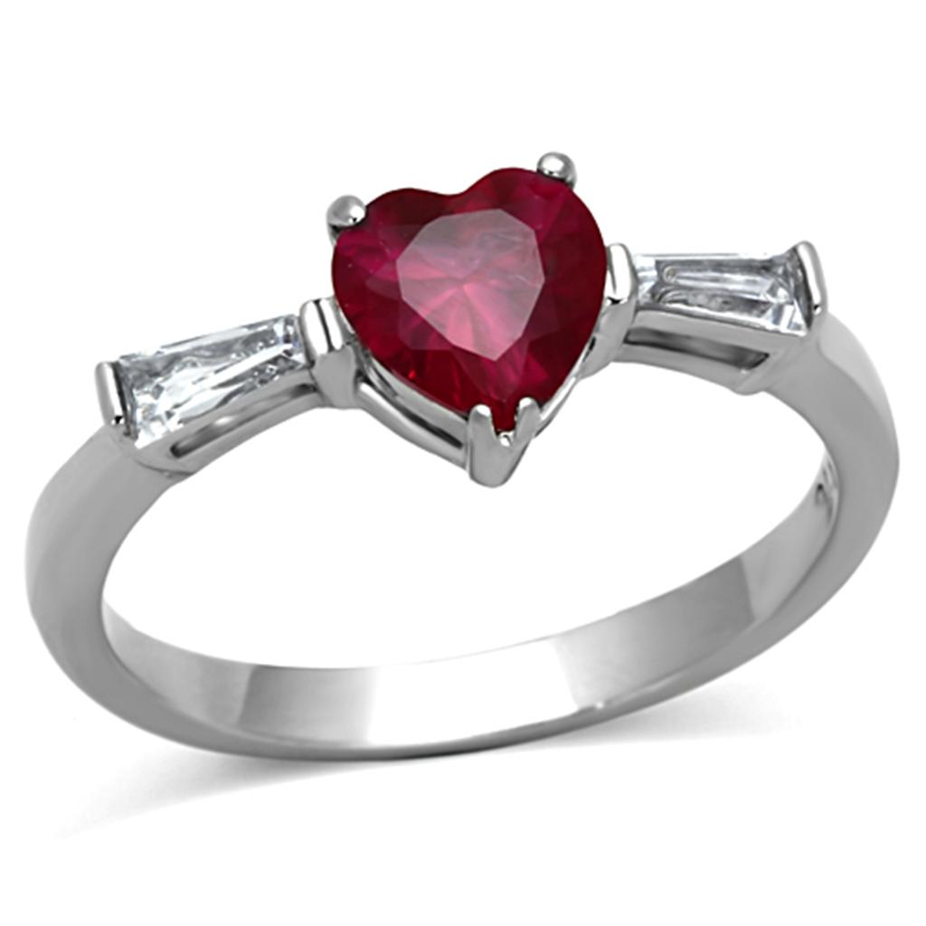 JCE1221 High polished (no plating) Stainless Steel Ring with AAA Grade CZ  in Ruby