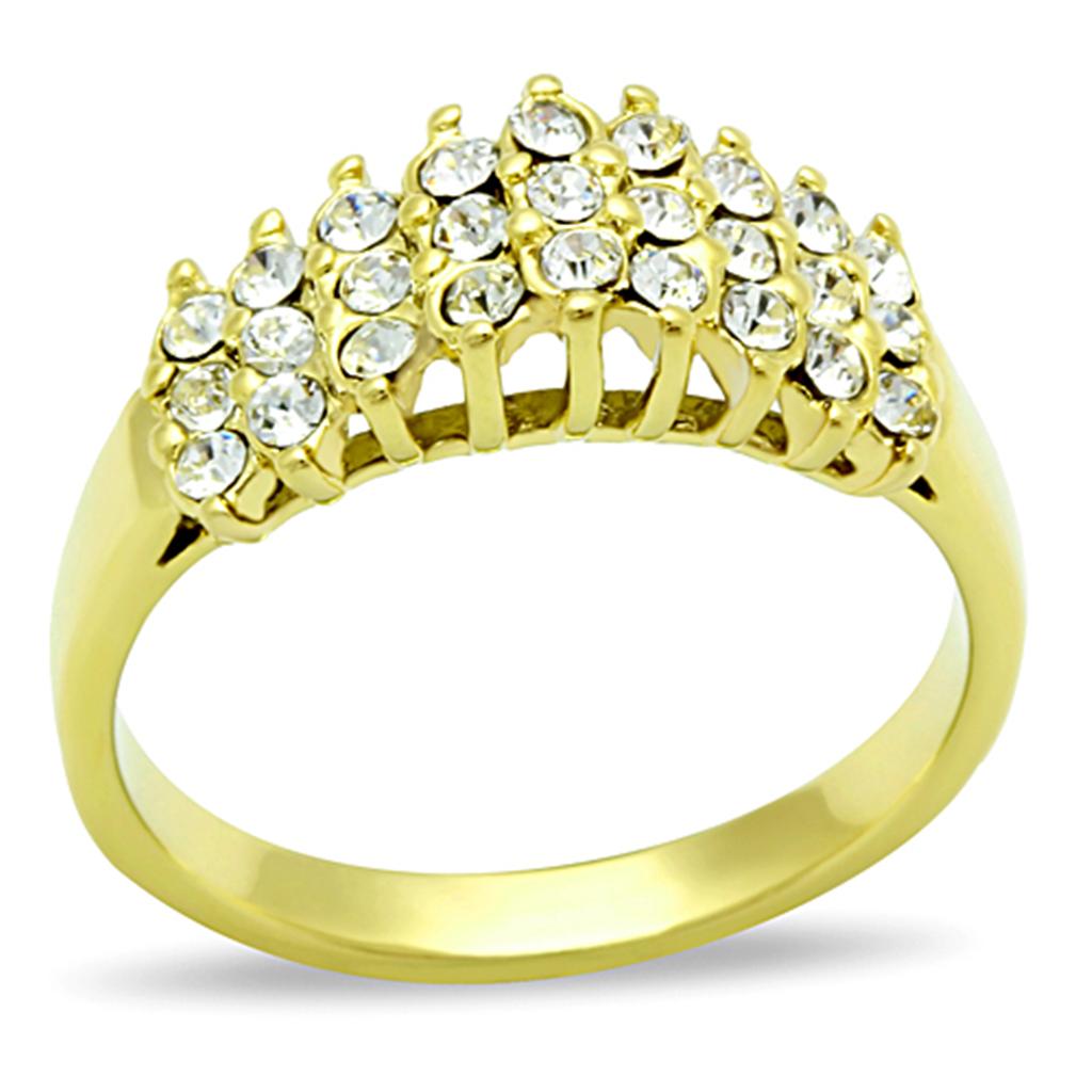 JCE1384 IP Gold(Ion Plating) Stainless Steel Ring with Top Grade Crystal  in Clear