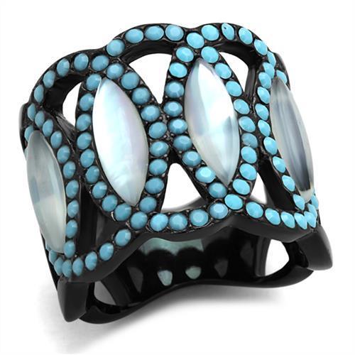 JCE1421 IP Black(Ion Plating) Stainless Steel Ring with Precious Stone Conch in White