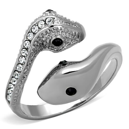 JCE1532 High polished (no plating) Stainless Steel Ring with Top Grade Crystal  in Jet