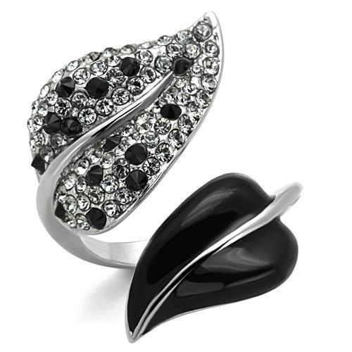 JCE1678 High polished (no plating) Stainless Steel Ring with Top Grade Crystal  in Jet
