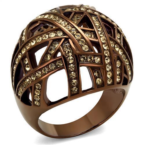 JCE1734LC IP Coffee light Stainless Steel Ring with Top Grade Crystal  in Citrine Yellow