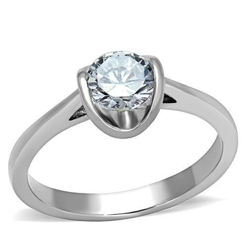 JCE1763 High polished (no plating) Stainless Steel Ring with AAA Grade CZ  in Clear