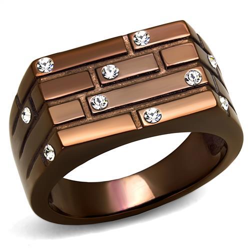 JCE2664 IP Coffee light Stainless Steel Ring with Top Grade Crystal  in Clear