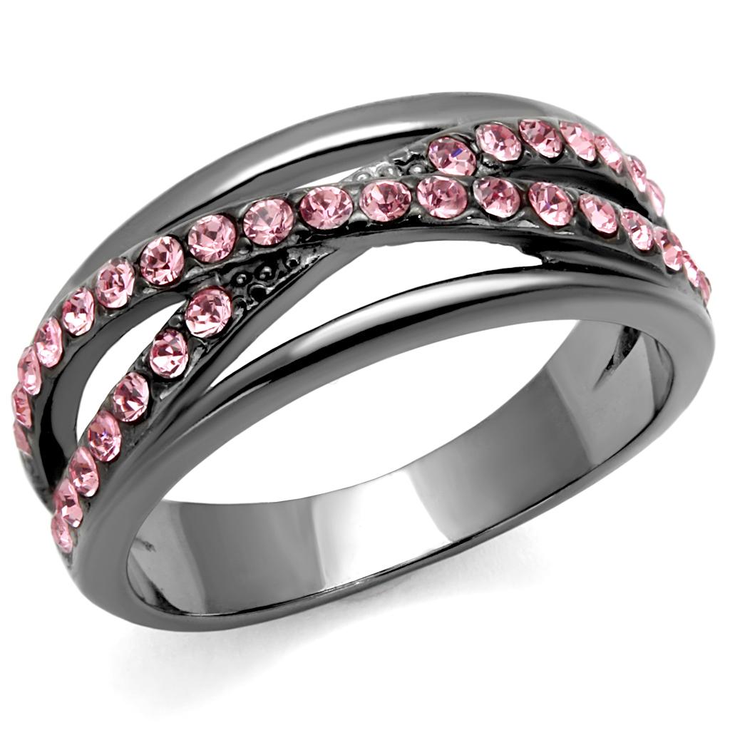 JCE2688 IP Light Black  (IP Gun) Stainless Steel Ring with Top Grade Crystal  in Light Peach